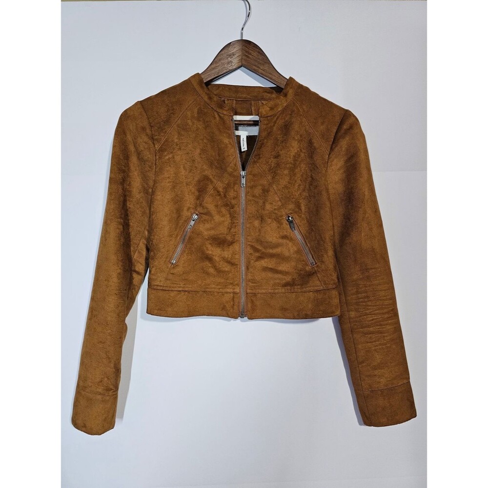 BCBGeneration Cropped Faux Suede Jacket - Caramel Brown XS